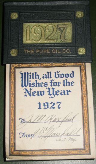 Vintage 1927 The Pure Oil Co Desk Calendar Blue Leather Advertising