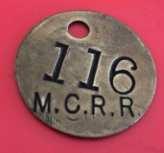 Antique Railroad Tool Check Brass Tag: Michigan Central Railroad (mcrr)