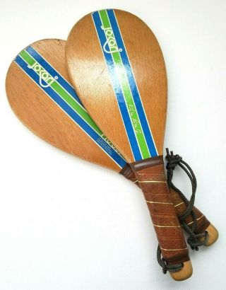 Jokari Wood Pro Set Paddle Racquet Ball Game Kyle Rote Jr Vintage Us Made Pair 2