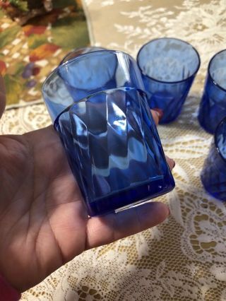 Vintage Cobalt Blue Depression Glass Diamond Design Juice Glasses 3” Set of 6 3