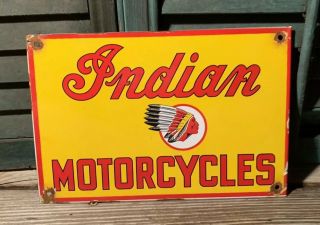 Vintage Indian Motorcycles Porcelain Enamel Advertising Dealership Sign