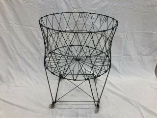 Vintage Collapsible Folding Wire Basket Metal Laundry Cart Allied Product Caster