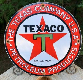Vintage Texaco Gasoline Star & Green T 11 & 3/4 " Porcelain Metal Gas & Oil Sign