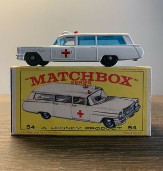 Vintage Matchbox Lesney No.  54 S&s Cadillac Ambulance W/ Box 1965