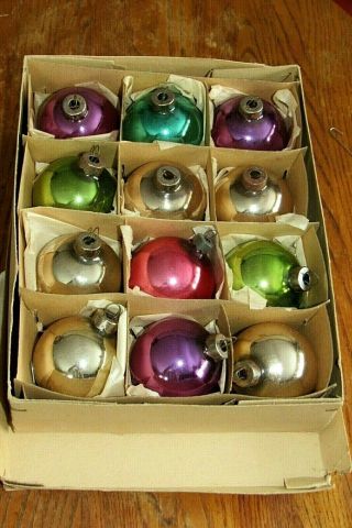Vintage Glass Christmas Tree Bulb Ornaments,  Box Of 12,  Assorted,  1 3/4 " Size