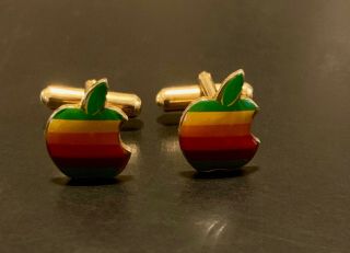 Vintage Apple Computer Rainbow Logo Gold Toned Cufflinks