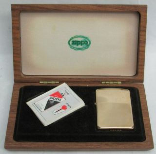 Vintage Zippo 14k Gold In Wooden Case & Papers