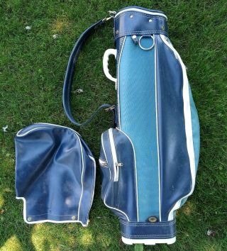 Vintage Daiwa Golf Cart Bag Rare Blue Canvas With Blue Leather
