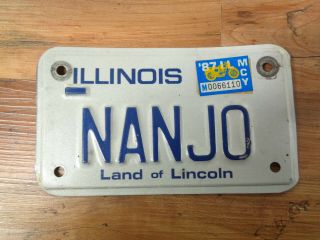 Vintage Illinois Vanity Motorcycle License Plate " Nanjo " Car Tag Garage (sah7)