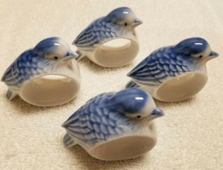 Set Of 4 Blue Bird Napkin Rings Retro Dinner Party Vintage Vtg Birds