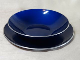 Vintage Emalox Dark Blue Aluminum Fruit Bowl And Salad Plate Bjorn Engo,  Norway