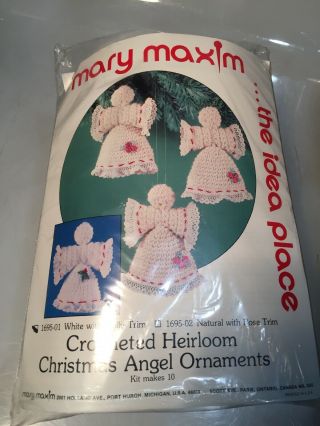Vintage Nos Mary Maxim Crocheted Christmas Angel Ornament Kit