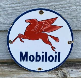 Vintage Mobiloil Mobil Oil Porcelain Sign Gas Station Pump Plate