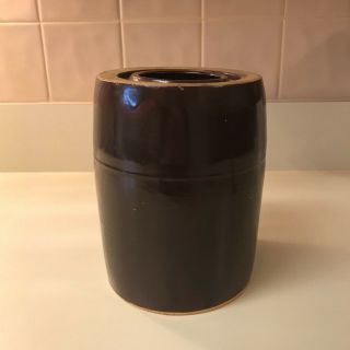 Antique Prim Vtg Brown Glazed Stoneware Canning Jar Crock Wax Seal Detroit Mi 7”