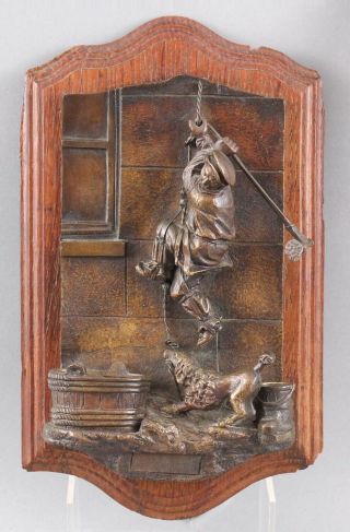 Rare Antique 19thc French Bronze Match Holder,  Window Cleaner & Poodle,  Nr