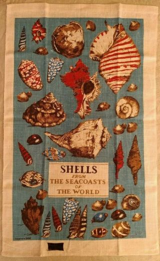 Vintage Rare Kay Dee Shells From The Seacoasts Linen Kitchen Towel W Orig Label