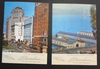 2x 1952 City Of San Francisco Streamliner Dining Car Menu Nob Hill & Bay Bridge