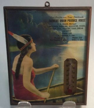 Vintage Advertising Picture Thermometer Indian Maiden Miller,  Ree Heights Sd