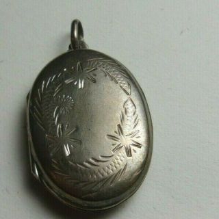 Vintage Large Etched Oval Sterling Silver Locket Pendant For Necklace
