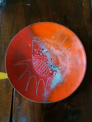 Arpad Rosti Modern Midcentury Primitive Abstract Enamel Copper Art Bowl 1950s Nr