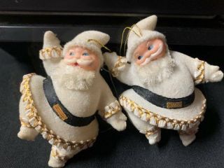 Hard To Find Vintage White Flocked Plastic Santa Claus Christmas Ornaments