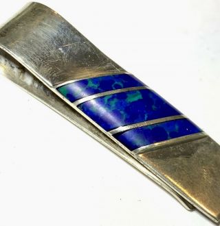 Vintage Antique Sterling Silver Money Clip Mexico 925 Blue Turquoise Stone 24g
