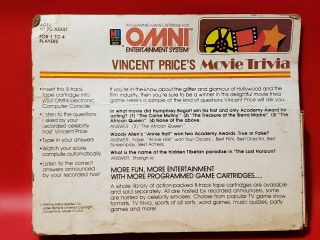 Vintage 1980 Vincent Price ' s Movie Trivia 8 - Track Game for OMNI System Rare 2