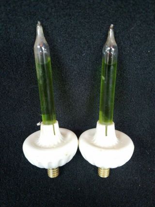 2 Vintage Lime Green Christmas Tree Bubble Lights W/ Glitter.  Lava Lamp Style