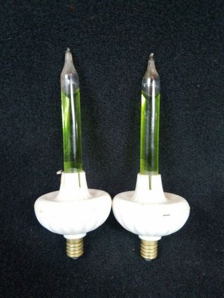 2 Vintage Lime Green Christmas Tree Bubble Lights w/ Glitter.  Lava Lamp Style 2