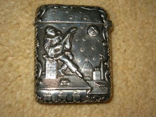 Rare French Art Nouveau Silver Vesta Safe.  Pierrot And The Moon