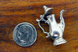 Vintage Sterling Silver Antique Pitcher Movable Top Coffee Tea Charm 9.  02g