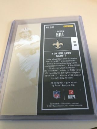 2017 Panini Contenders RC ROOKIE TICKET SP AUTO Taysom Hill (Orleans Saints) 2