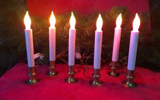 6 Vintage Electric Christmas Brass Base Window Candle Lights