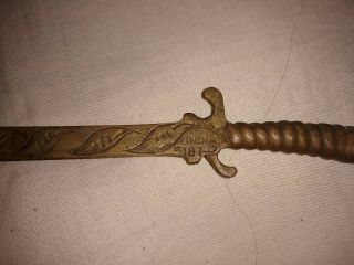 Vintage Etched Brass Sword Letter Opener - Sarna India Brass 2