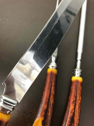 Vintage Stag Horn Knife Carving Set Cutting With Sharpener Bakelite Handles Set 2