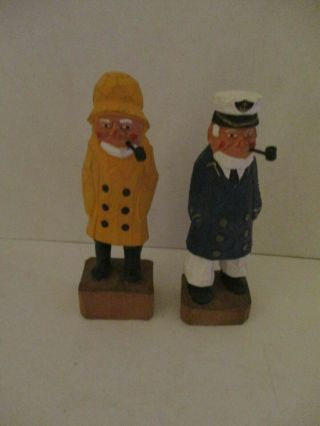Vintage Hands Carved Wood Sea Captains Old Salt Figurines