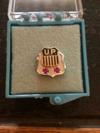Vintage Union Pacific Railroad 2 Ruby 10k Gold Service Award Pin/tie 20 Year