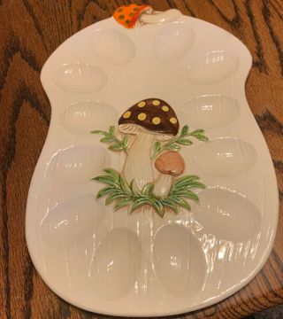 Sears 1976 Japan Vintage " Merry Mushroom " Deviled Egg Plate