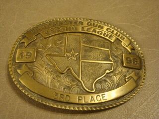 Vintage 1996 Winchester Gun Club Belt Buckle Texas Spring League Award Shooting