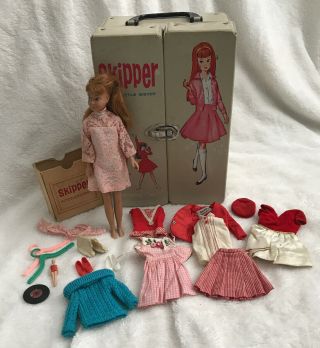 Vintage Mattel Skipper Doll In Carrying Case W/clothing And Accessories 1964