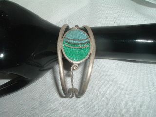 Vintage Mexican Alpaca Silver Turquoise Cuff Bracelet In Gift Box