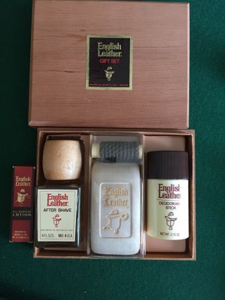 Vintage English Leather Gift Set 4 Oz Each Men Aftershave,  Soap,  Deodorant Stick