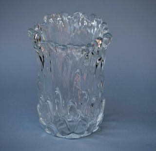 Mid Century Modern Organic Clear Glass Heavy Vase 11 " Tall Signed A.  J.