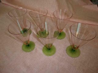 6 Vintage Depression Watermelon Water Goblets - Pink To Green