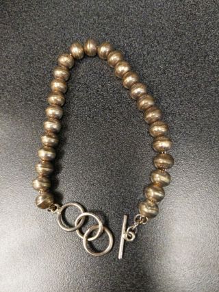 Vintage Native American Sterling Silver Bench Bead Bracelet