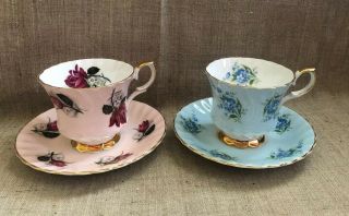Queen Anne 2 Tea Cups And 2 Saucers Bone China England Vintage Elegant