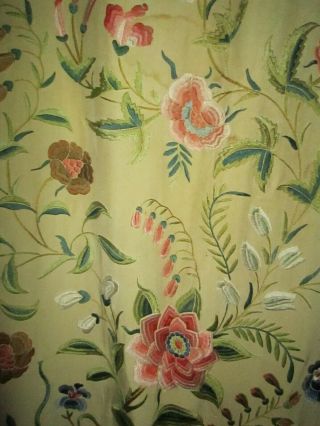 Antique Cream Silk Colorful Floral Embroidered Manton De Manila Piano Shawl Vtg