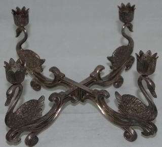 Vintage Brass Candle Holder With Swans Holds 4 Candles
