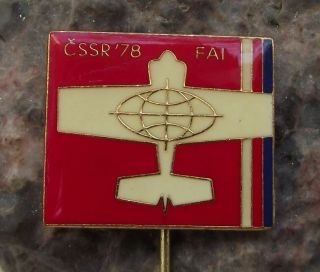 1978 Fai Aerobatic Championships Cssr Czechoslovakia Stunt Plane Pin Badge