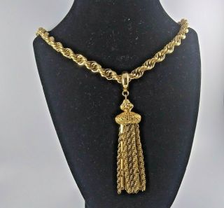 Vintage Signed Monet Gold Tone Rope Chain with Tassel Pendant 3